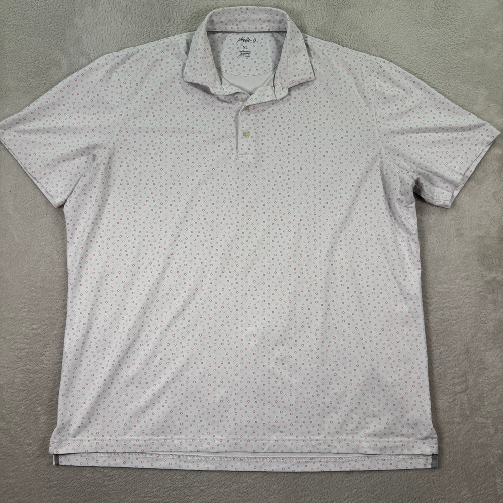 Johnnie-O Mens XL Polo Shirt Golf Quick Dry Circle Polka Dot Print Short Sleeve